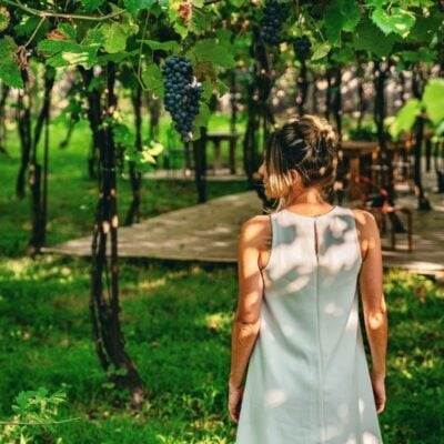 Ragazza che passeggia in una vigna